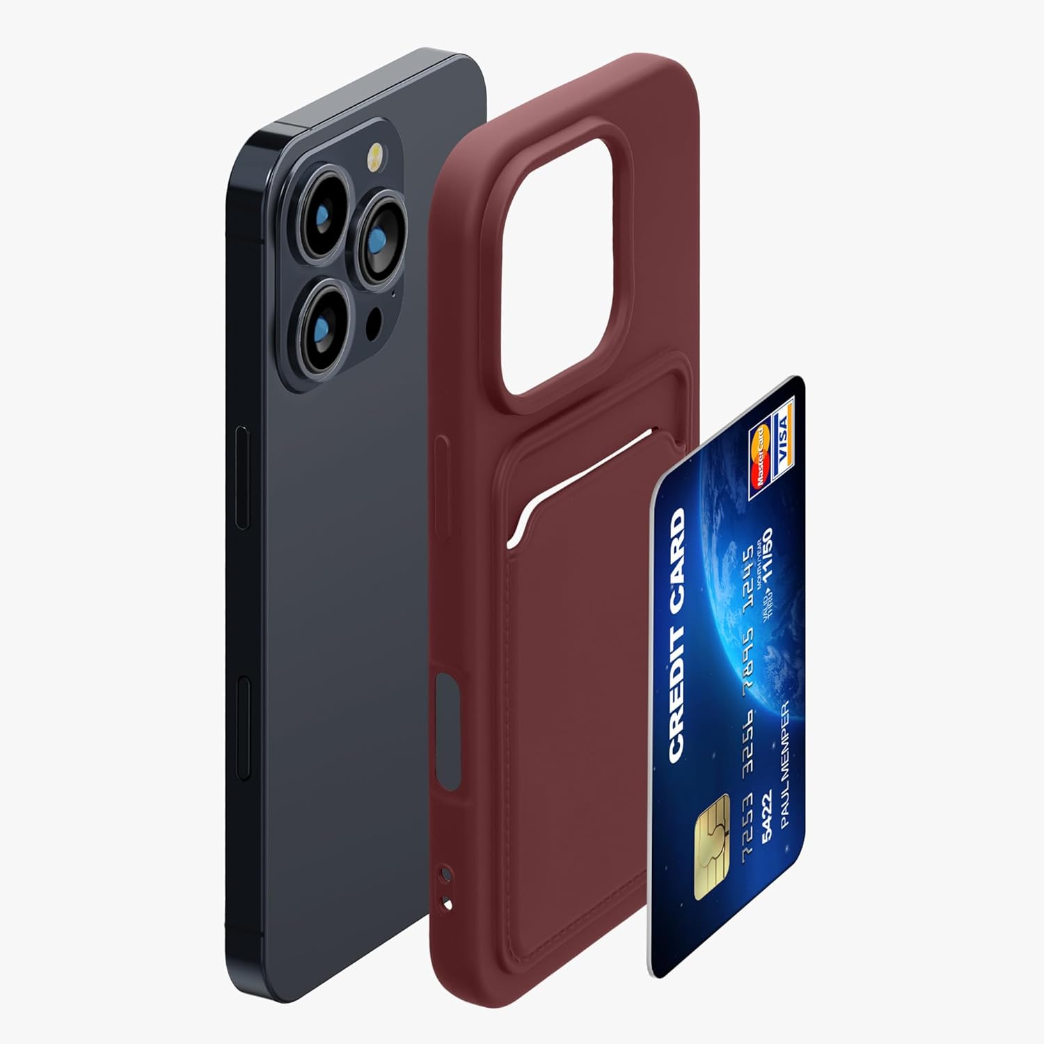 KW iPhone 16 Pro Θήκη Σιλικόνης TPU με Υποδοχή για Κάρτα - Tawny Red