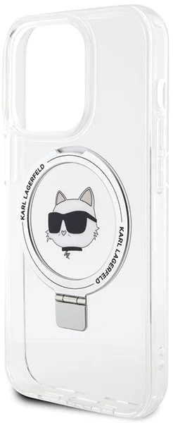 Karl Lagerfeld iPhone 15 Pro Max Ring Stand Choupette Head MagSafe Σκληρή Θήκη με Πλαίσιο Σιλικόνης και MagSafe - Διάφανη / Silver - KLHMP15XHMRSCHH