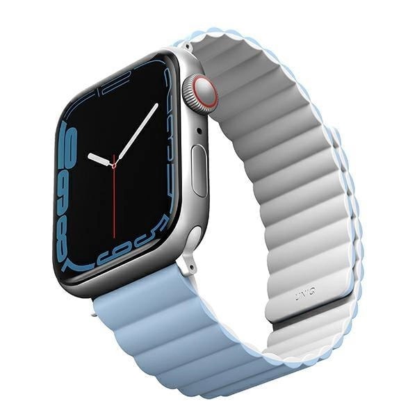 Uniq Λουράκι Apple Watch 2 / 3 / 4 / 5 / 6 / 7 / 8 / 9 / SE / ULTRA 1 / ULTRA 2 - 42 / 44 / 45 / 49 mm Revix Μαγνητικό Σιλικόνης Διπλής Όψης - Blue / White Blue
