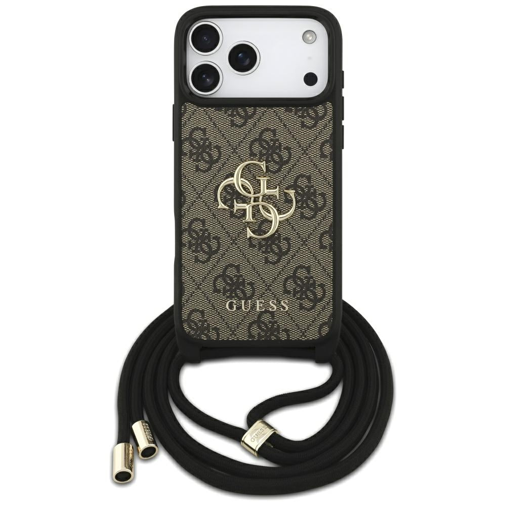 Guess iPhone 17 Pro Max - 4G Big Logo Cord Stap Crossbody - Θήκη με Επένδυση Συνθετικού Δέρματος και Λουράκι - Brown - GUHCP17XP4GMGCRW
