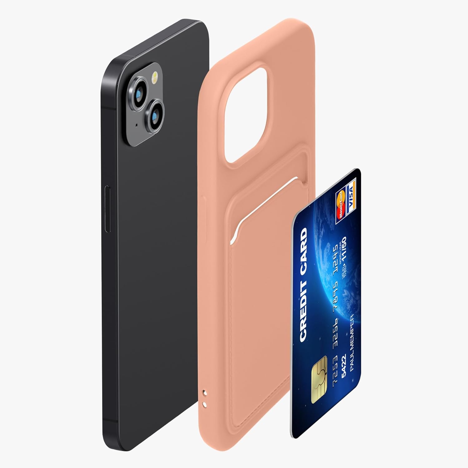 KW iPhone 15 Θήκη Σιλικόνης TPU με Υποδοχή για Κάρτα - Grapefruit Pink