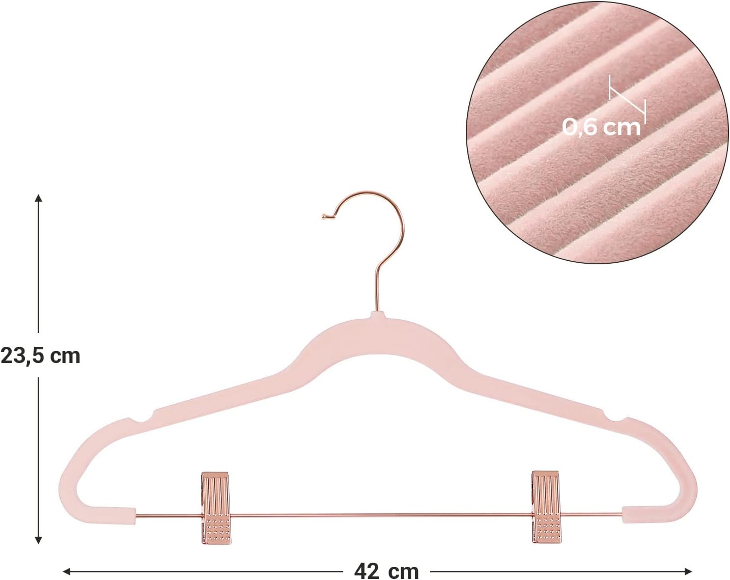 Songmics Σετ με 24 Βελούδινες Κρεμάστρες Ρούχων με Κλιπ - Light Pink - CRF14PK24