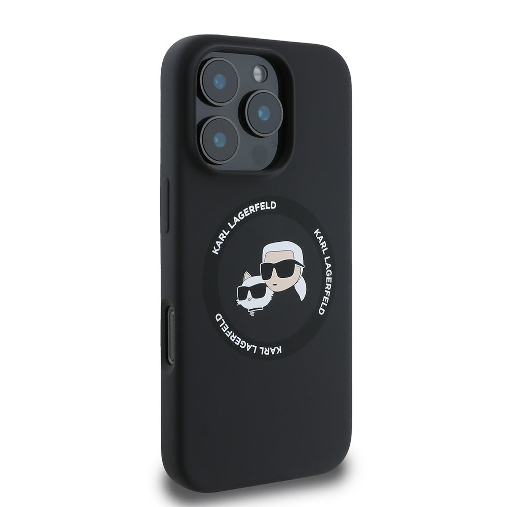 Karl Lagerfeld iPhone 16 Pro - Silicone Karl and Choupette Heads - Θήκη Σιλικόνης με MagSafe - Black - KLHMP16LSKCHTCK