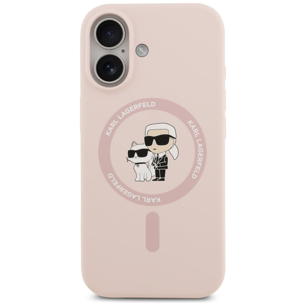Karl Lagerfeld iPhone 17 - Silicone Karl and Choupette Ring MagSafe Θήκη Σιλικόνης - Pink - KLHMP17SSCMKCRHP
