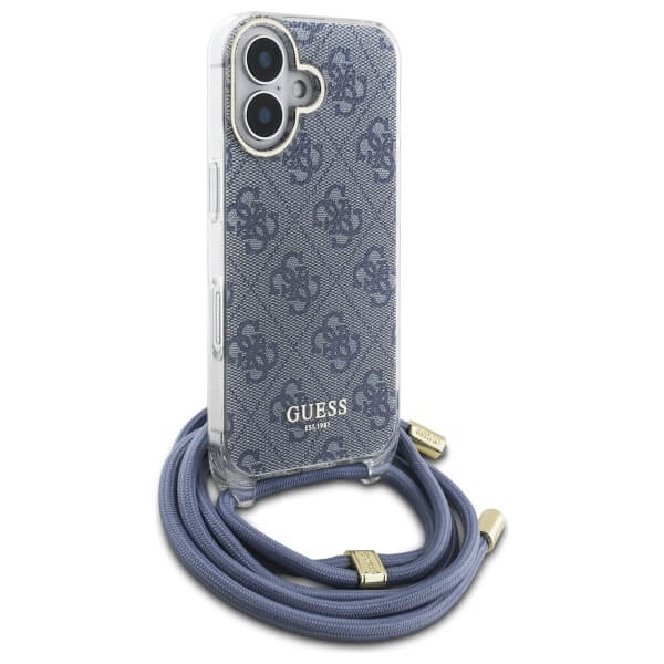Guess iPhone 16 - Crossbody Cord 4G Print - Σκληρή Θήκη με Πλαίσιο Σιλικόνης και Λουράκι - Blue - GUHCP16SHC4SEB