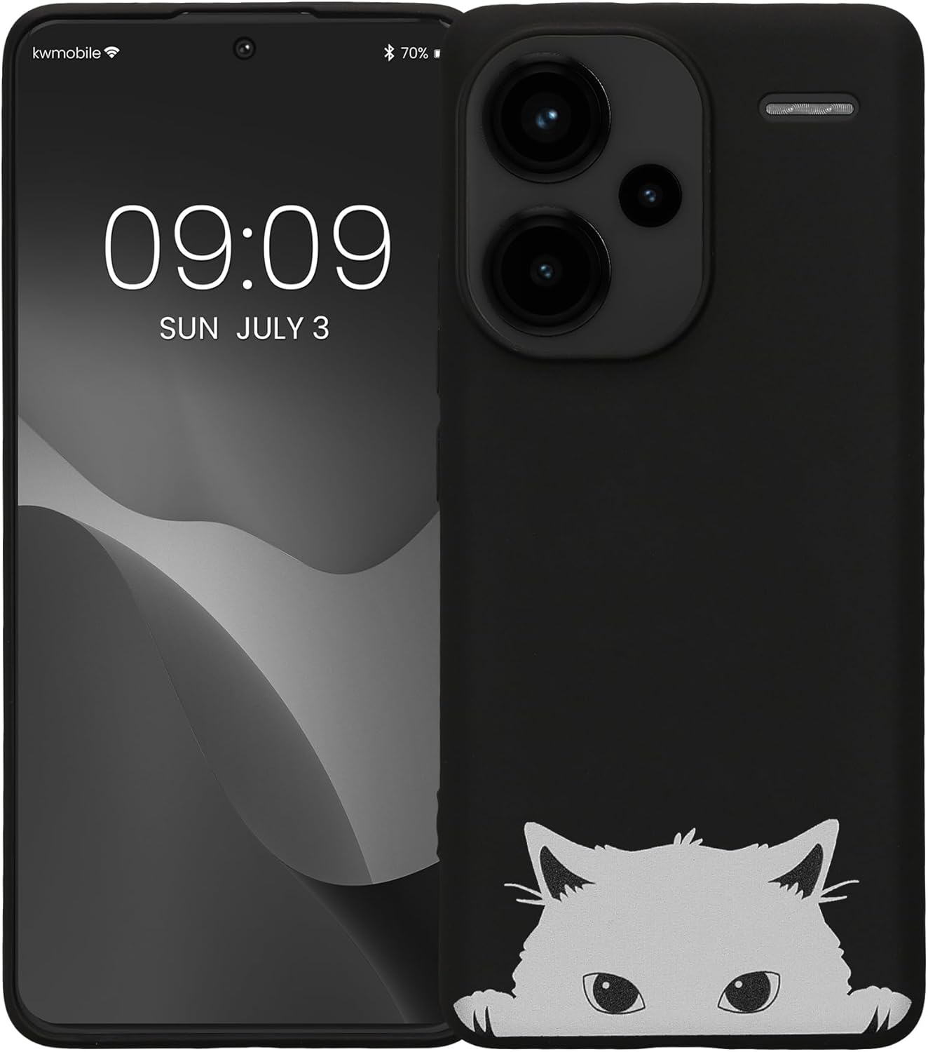 KW Xiaomi Redmi Note 13 Pro+ 5G Λεπτή Θήκη Σιλικόνης TPU - Design Curious Cat - Black / White