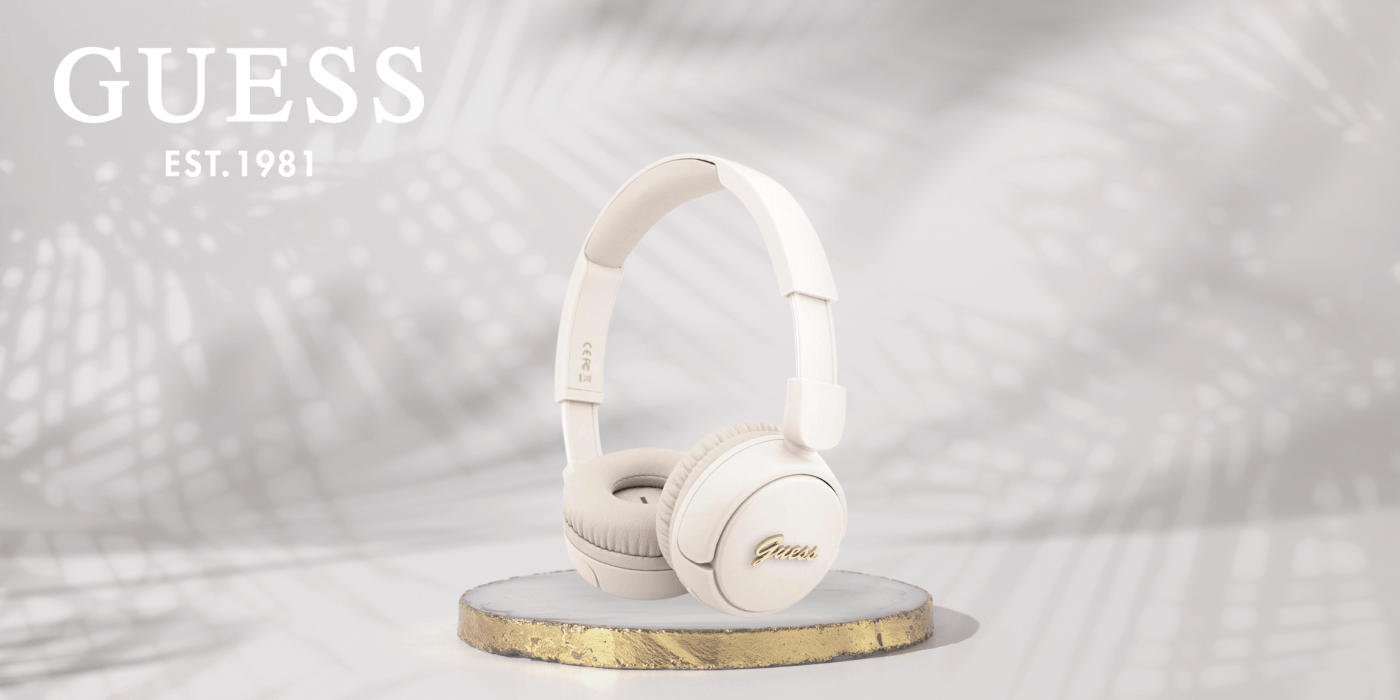 Guess Over-Ear Metal Logo Script - Ασύρματα Bluetooth Ακουστικά - Beige