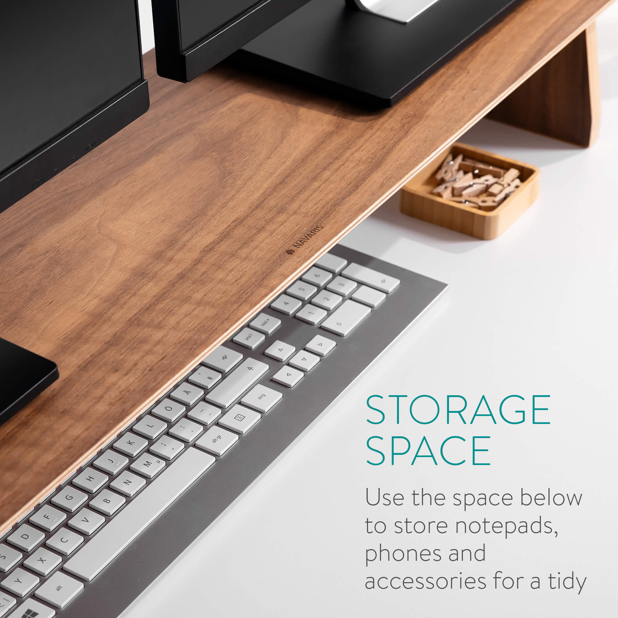 Navaris Διπλή Βάση Στήριξης Οθόνης από Ξύλο - Brown Walnut - 53516.05