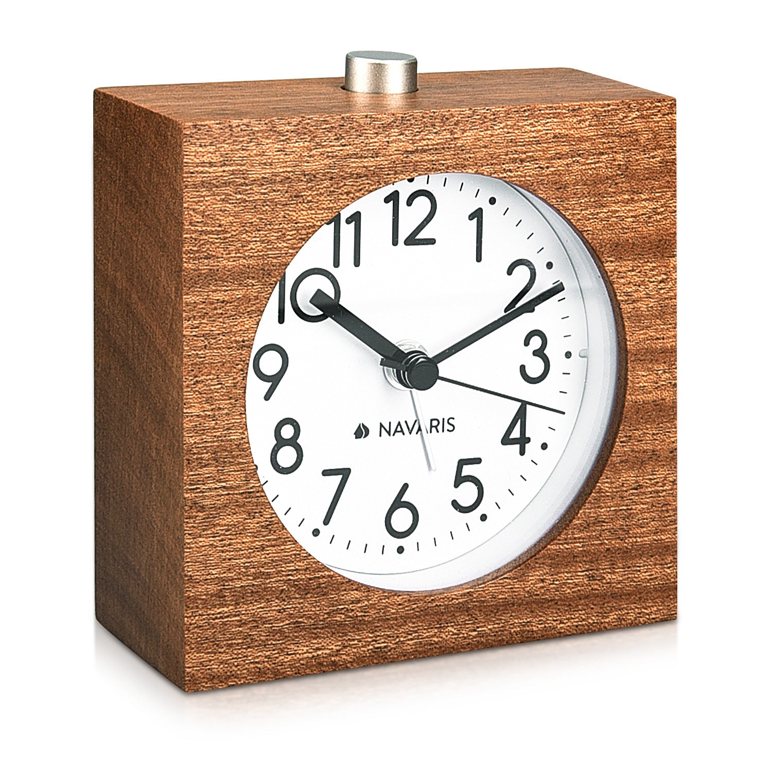 Navaris Analogue Wood Alarm Clock Design Square - Αναλογικό Επιτραπέζιο Ρολόι και Ξυπνητήρι - Dark Brown - 43906