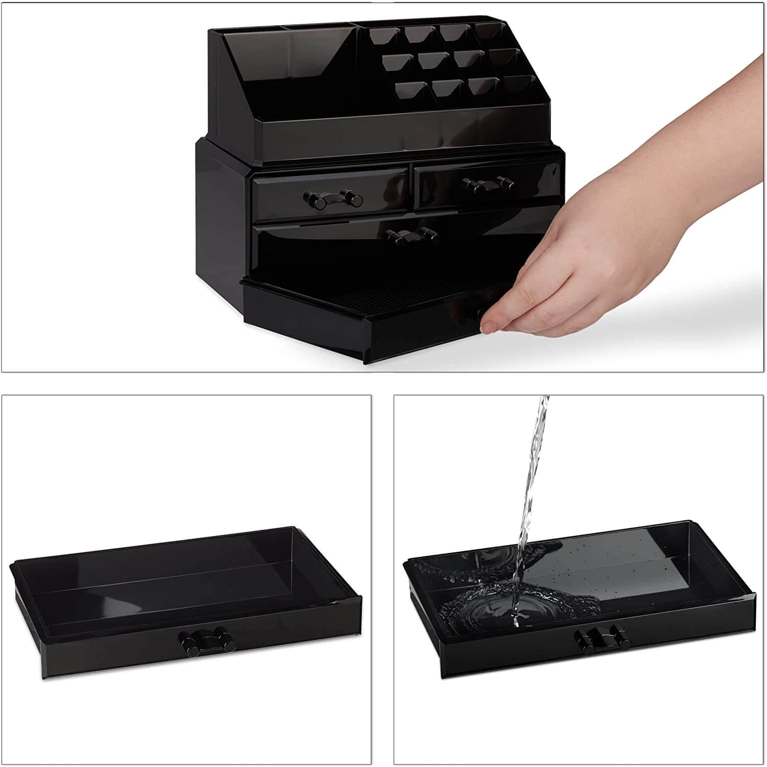 Relaxdays Ακρυλικός Οργανωτής Καλλυντικών με 4 Συρτάρια - Black - 4052025940294