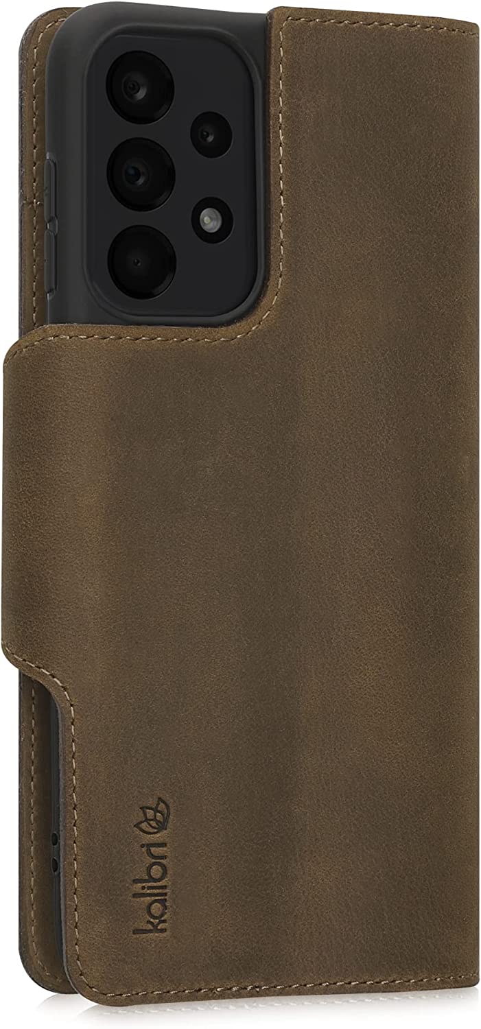 Kalibri Samsung Galaxy A23 5G Θήκη Πορτοφόλι Stand από Γνήσιο Δέρμα - Brown - 58321.05