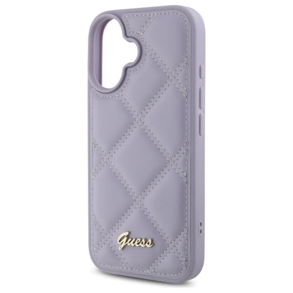 Guess iPhone 16 - Quiled Metal Logo Θήκη με Επένδυση Συνθετικού Δέρματος - Purple - GUHCP16SPSQSQSU