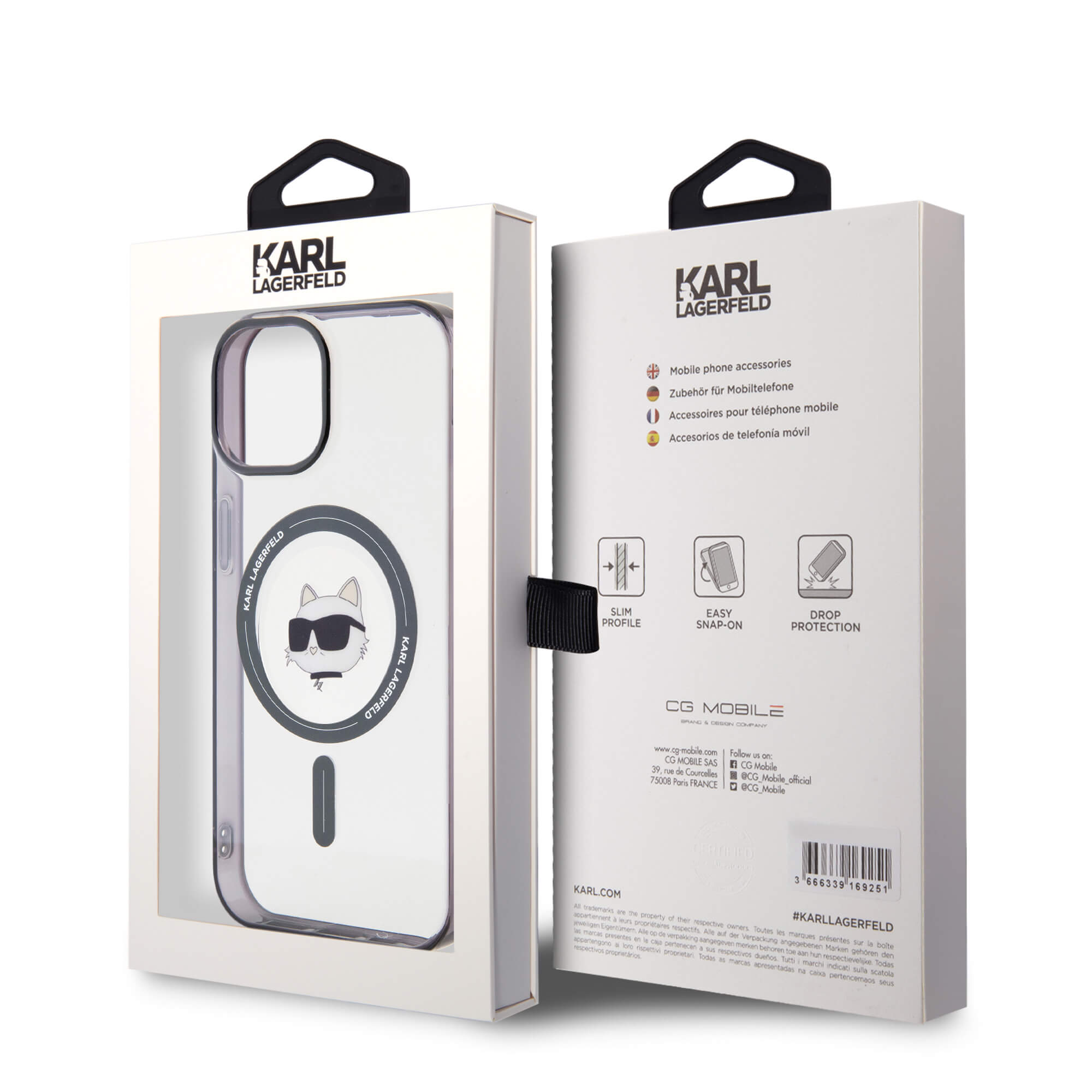 Karl Lagerfeld iPhone 15 Plus / 14 Plus - IML Choupette`s Head MagSafe Σκληρή Θήκη με Πλαίσιο Σιλικόνης και MagSafe - Διάφανη / Black - KLHMP15MHCHNOTK