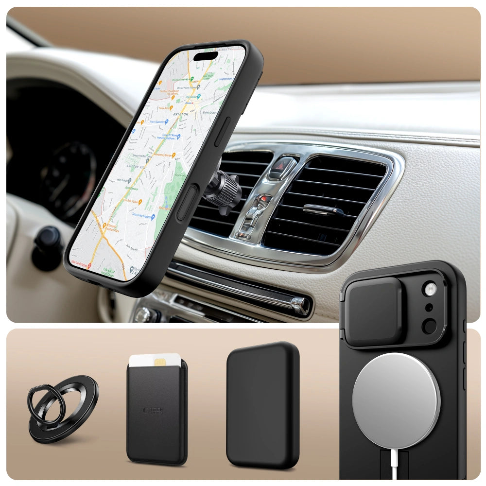 Tech-Protect iPhone 17 Pro - Kevlar Aura MagSafe - Σκληρή Θήκη με Ανοιγόμενο Κάλυμμα Κάμερας και Stand - Black