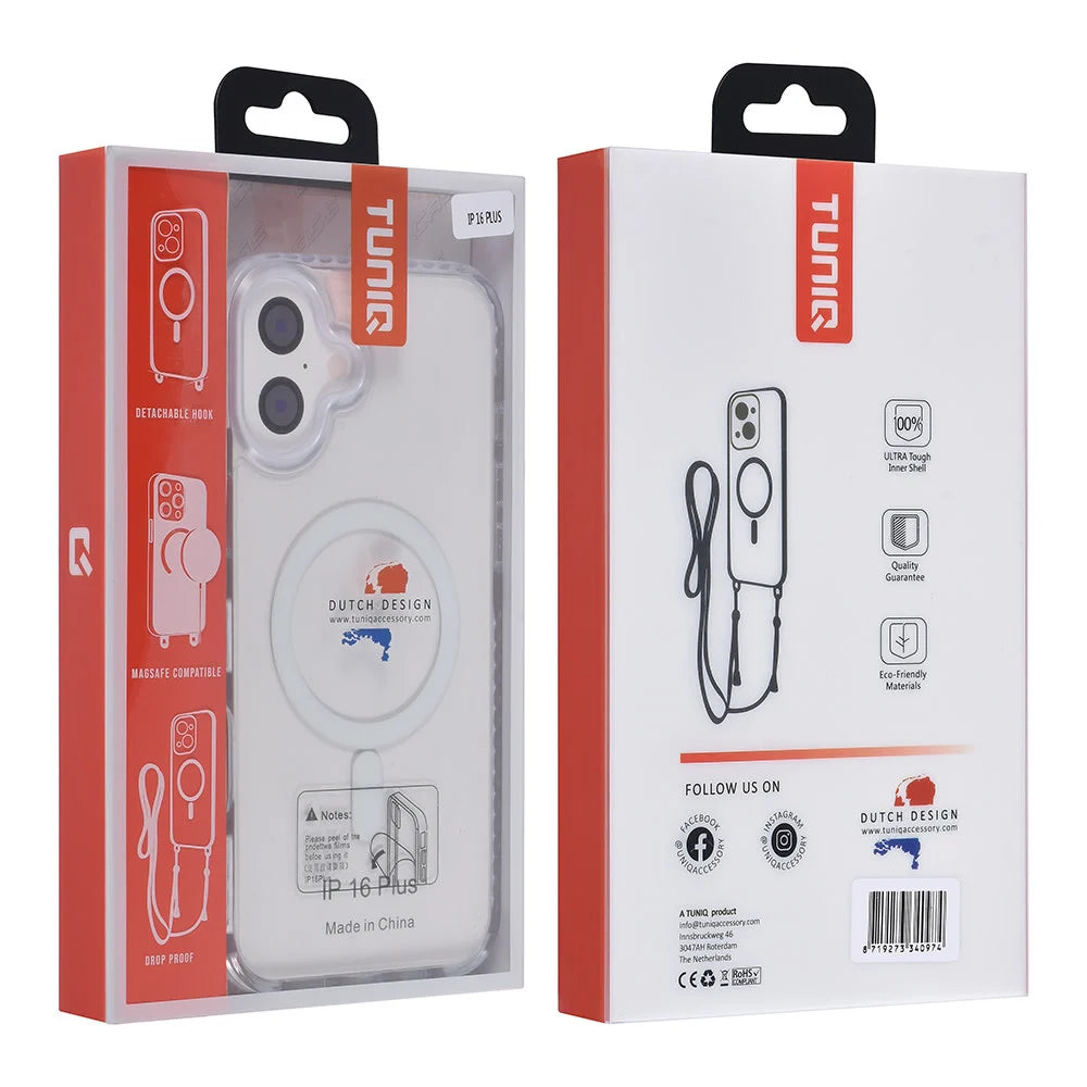 Tuniq iPhone 16 Plus - MagSafe Σκληρή Θήκη με Πλαίσιο Σιλικόνης και Λουράκι - Διάφανη / White