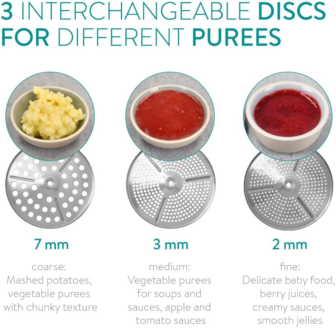 Navaris Μύλος Λαχανικών Χειρός από Ανοξείδωτο Ατσάλι με 3 Δίσκους Αλέσματος - Silver - 47369.01