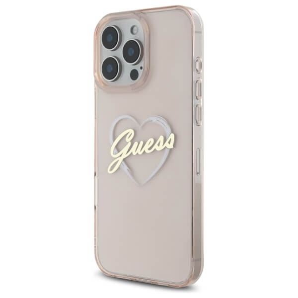 Guess iPhone 16 Pro - IML Heart - Σκληρή Θήκη με Πλαίσιο Σιλικόνης - Pink - GUHCP16LHCHGSPP