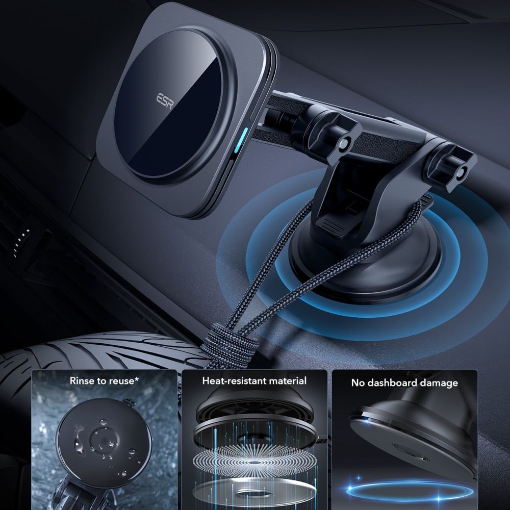 ESR HaloLock QI2 Μαγνητική Βάση Αυτοκινήτου για το Ταμπλό ή το Παρμπρίζ με Ασύρματη Φόρτιση MagSafe 15W - Black