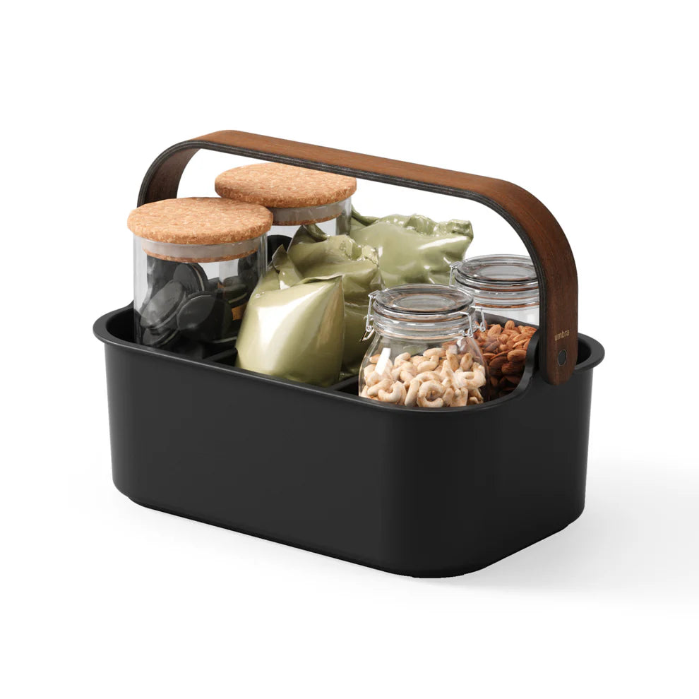 Umbra Bellwood Δοχείο Αποθήκευσης - Οργάνωσης με Ξύλινη Λαβή - Medium - Black / Walnut