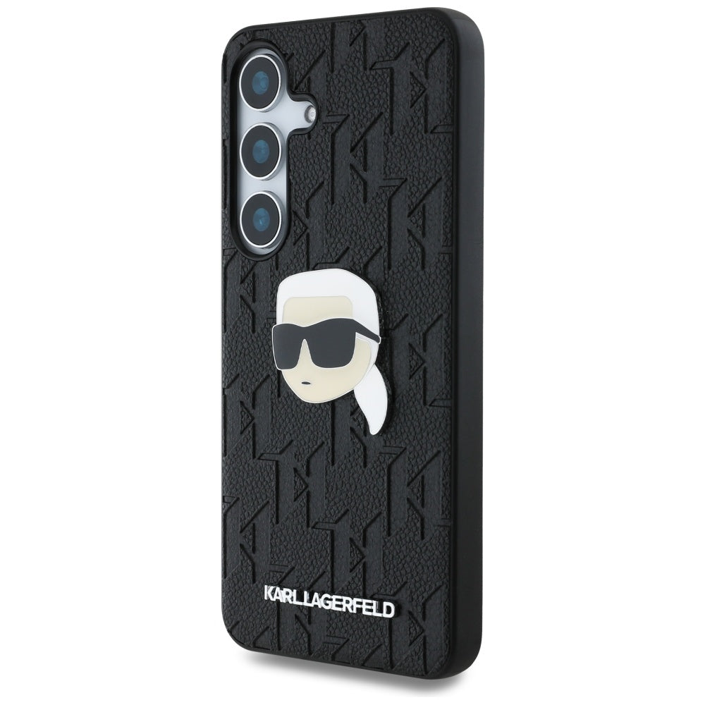 Karl Lagerfeld Samsung Galaxy S25 Plus - Monogram Karl Head Pin - Σκληρή Θήκη με Επένδυση Συνθετικού Δέρματος - Black - KLHCS25MPGKLKIPK