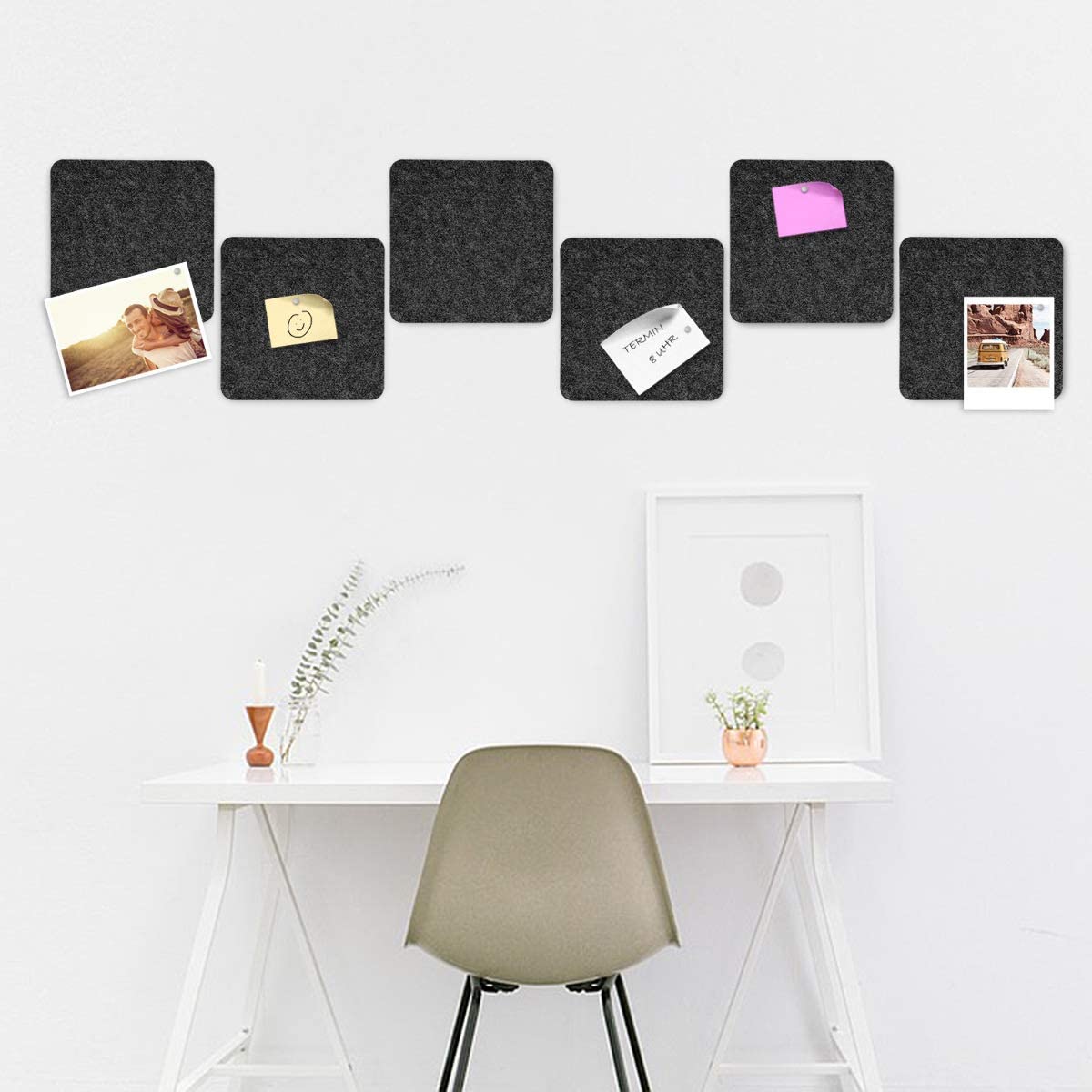 Navaris Square Felt Memo Boards - Σετ με 9 Πίνακες Ανακοινώσεων και Πινέζες - Dark Grey - 46231.01.19