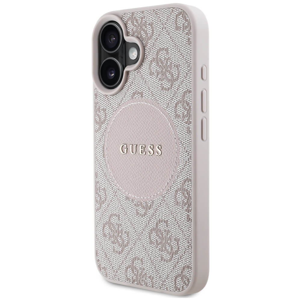 Guess iPhone 16 - 4G Circle Classic Logo - MagSafe Θήκη με Επένδυση Συνθετικού Δέρματος - Pink - GUHMP16SP4PGRSGP