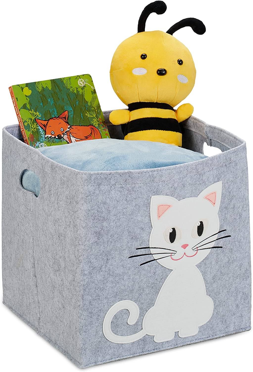Relaxdays Παιδικό Καλάθι Αποθήκευσης από Τσόχα - Cat - Grey - 4052025977368