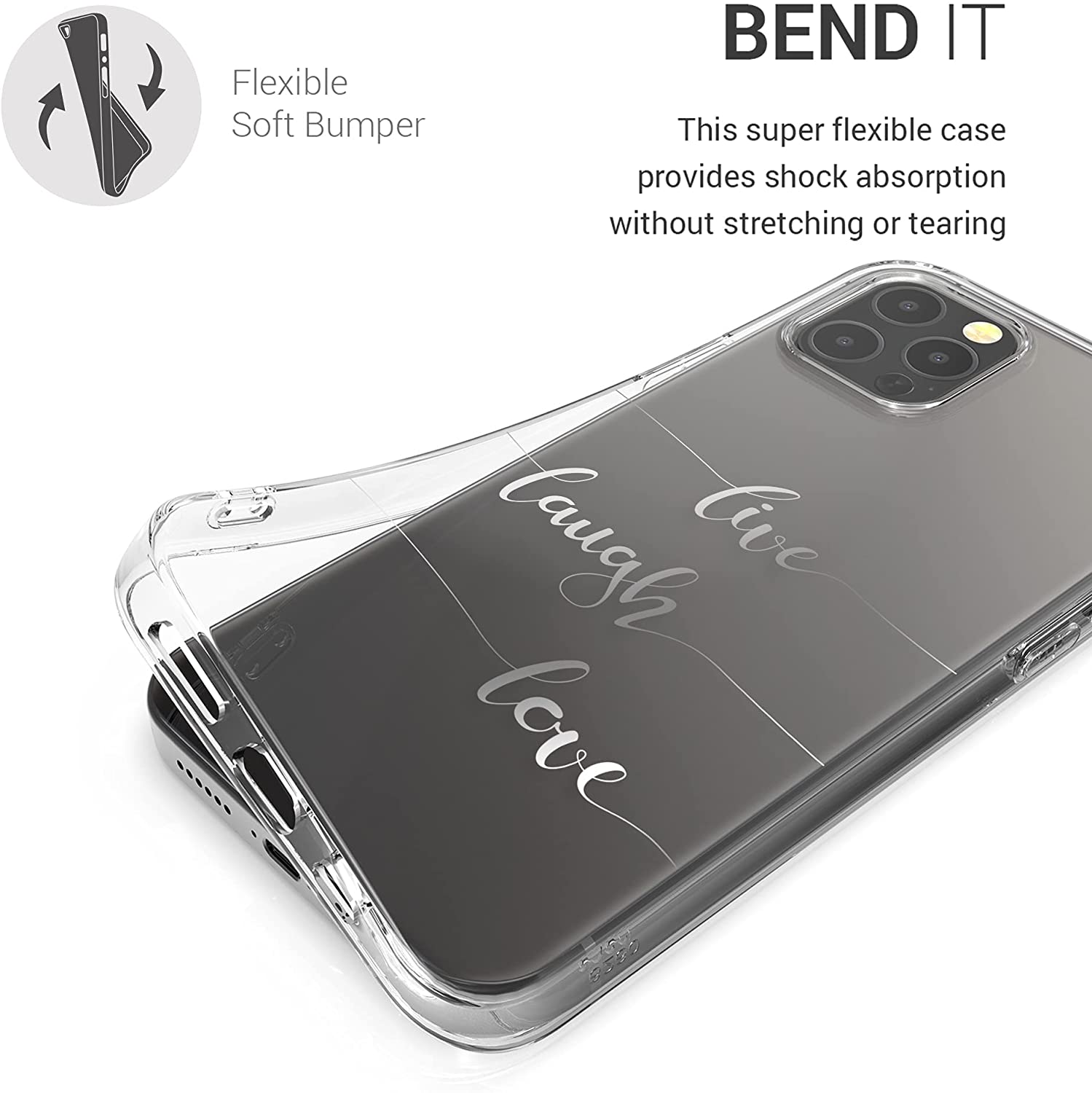 KW iPhone 12 Pro Max Θήκη Σιλικόνης TPU Design Live Laugh Love - Silver / Διάφανη - 53037.08