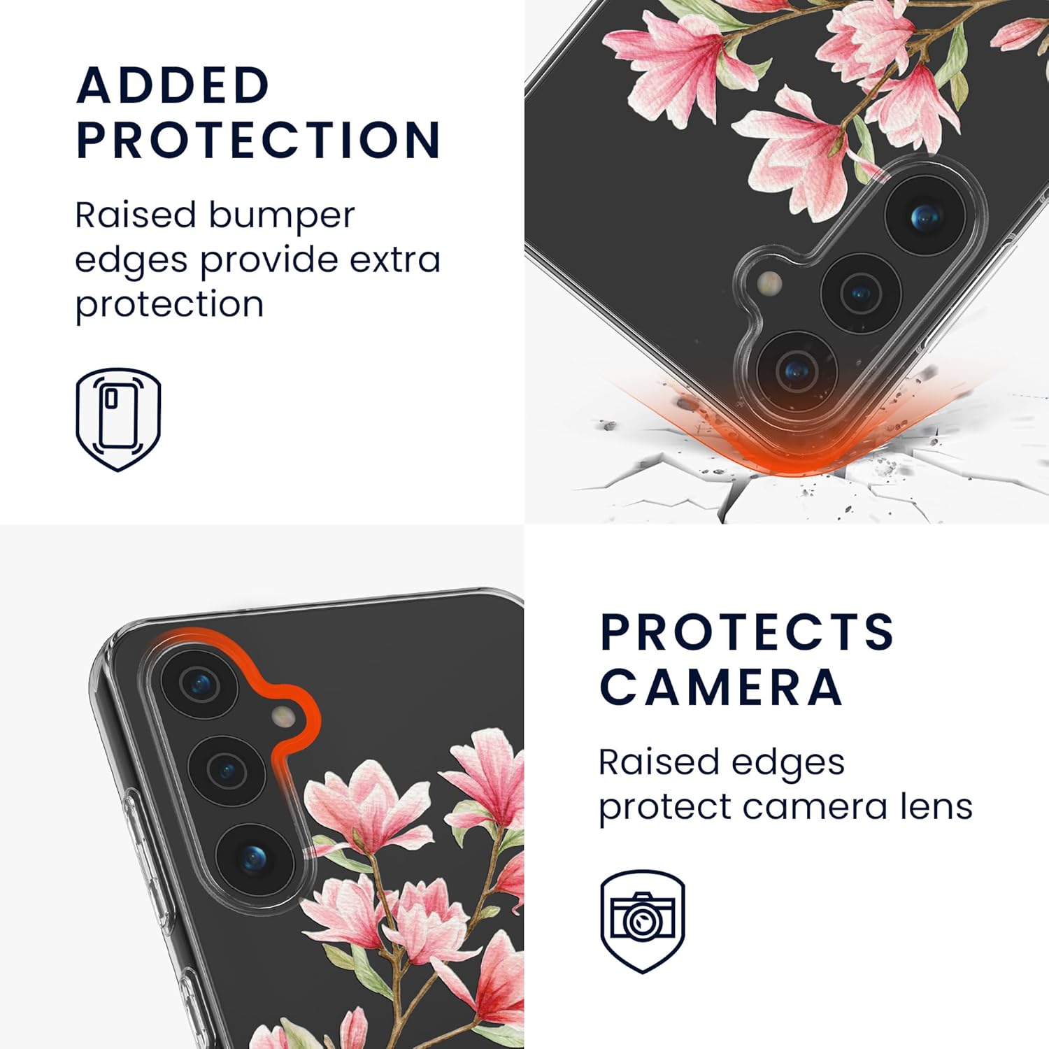 KW Samsung Galaxy A55 5G Λεπτή Θήκη Σιλικόνης TPU - Design Magnolias - Pink / White / Διάφανη