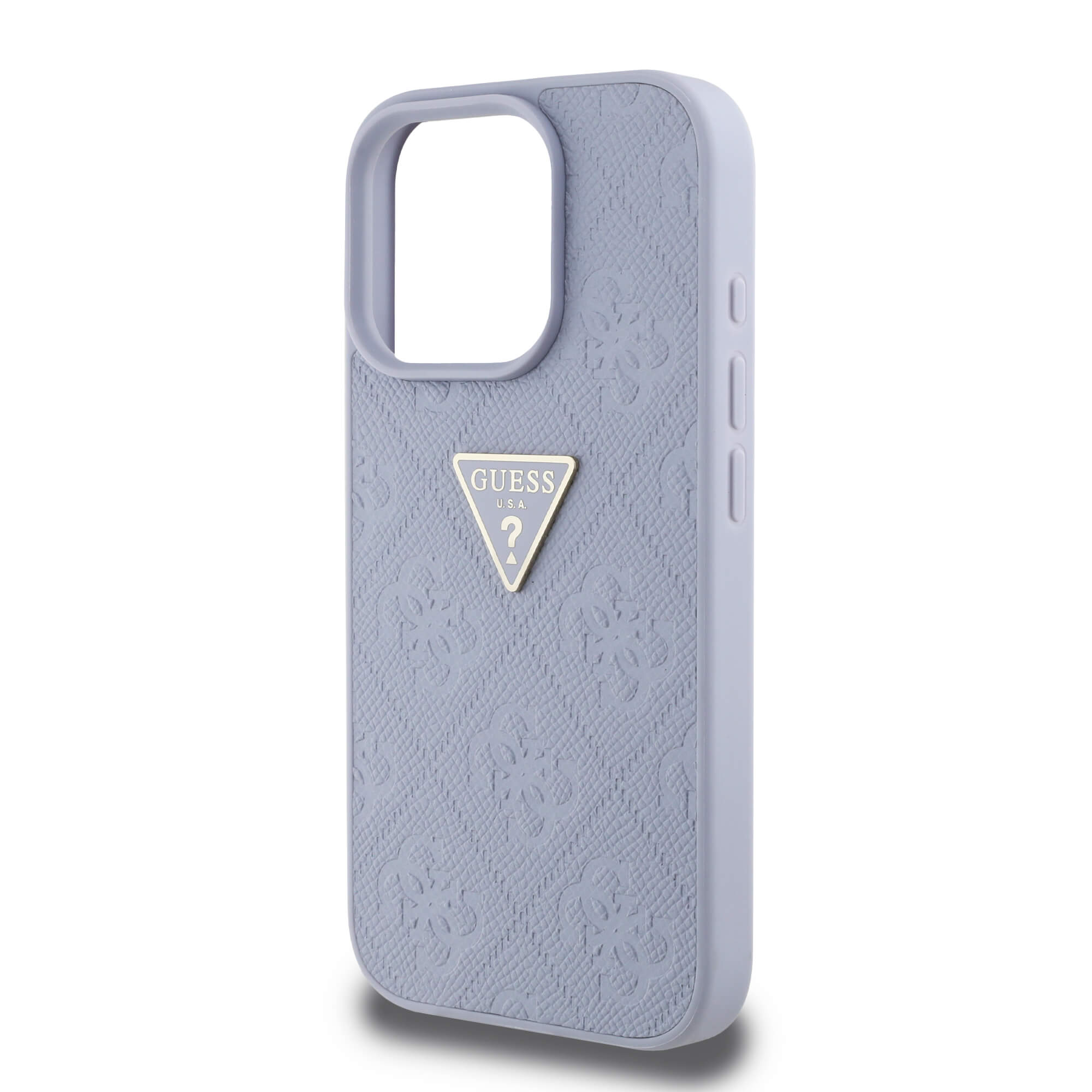 Guess iPhone 16 Pro Max - Hot Stamp 4G Pattern Triangle Metal Logo - Σκληρή Θήκη με Επένδυση Συνθετικού Δέρματος και Πλαίσιο Σιλικόνης - Purple - GUHCP16XPGP4STRU