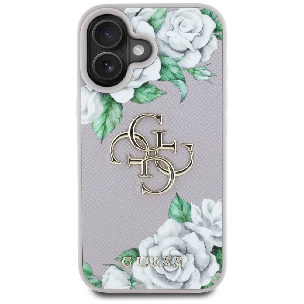 Guess iPhone 16 - Grained Roses Big 4G Logo - Σκληρή Θήκη με Επένδυση από Οικολογικό Δέρμα - Purple - GUHCP16SPGROP4MU