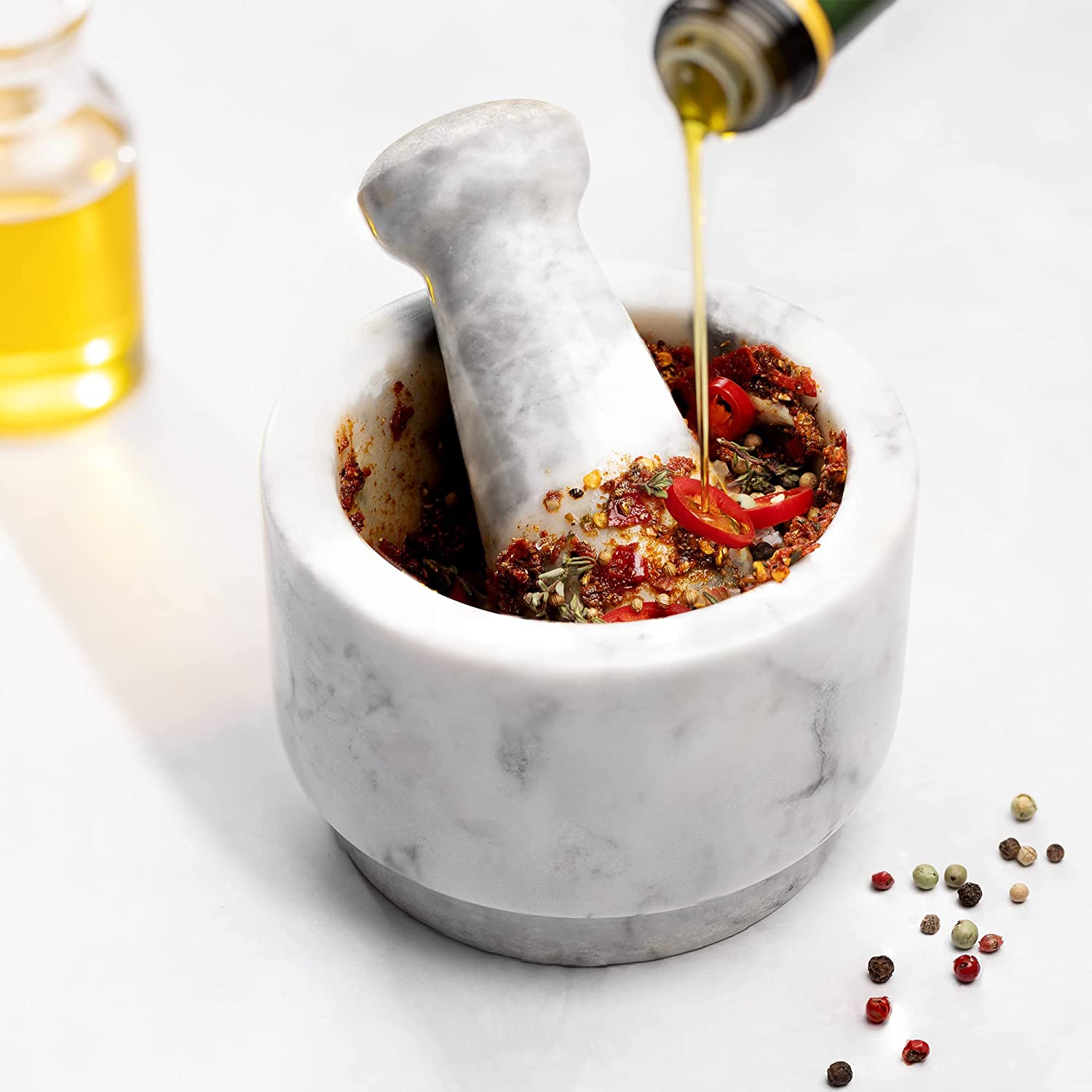 Navaris Σετ με Γουδί και Γουδοχέρι από Φυσικό Mάρμαρο - White / Grey - 47789.05