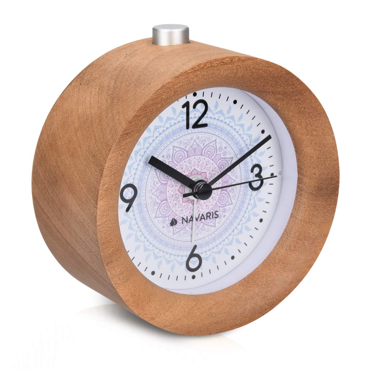 Navaris Analogue Wood Alarm Clock Design Indian Sun - Αναλογικό Επιτραπέζιο Ρολόι και Ξυπνητήρι - Dark Brown - 46269.18.01