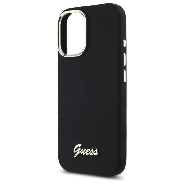 Guess iPhone 16 Plus - Silicone Script Metal Logo and Frame - Σκληρή Θήκη με Πλαίσιο Σιλικόνης - Black - GUHCP16MSMBSLK