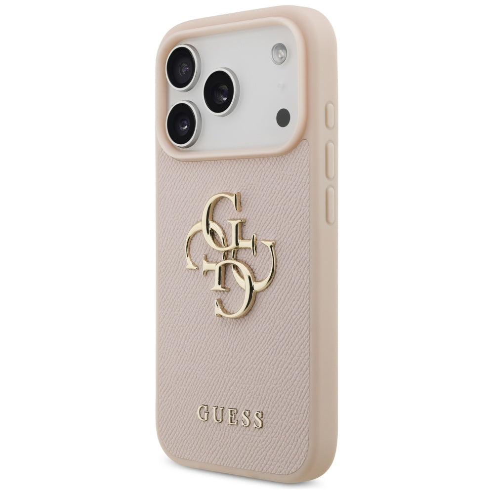 Guess iPhone 17 Pro - Grained Big 4G and Classic Logo - Σκληρή Θήκη με Επένδυση από Οικολογικό Δέρμα - Pink - GUHCP17LPGT4MBP