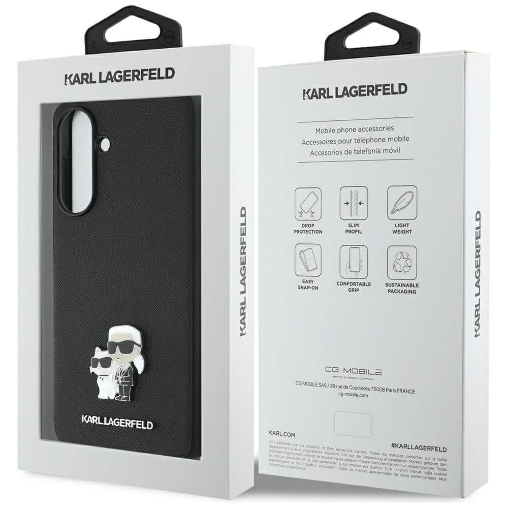 Karl Lagerfeld Samsung Galaxy A36 5G Saffiano Karl and Choupette Metal Logo Σκληρή Θήκη με Επένδυση Συνθετικού Δέρματος - Black - KLHCSA36PSAKCMPK