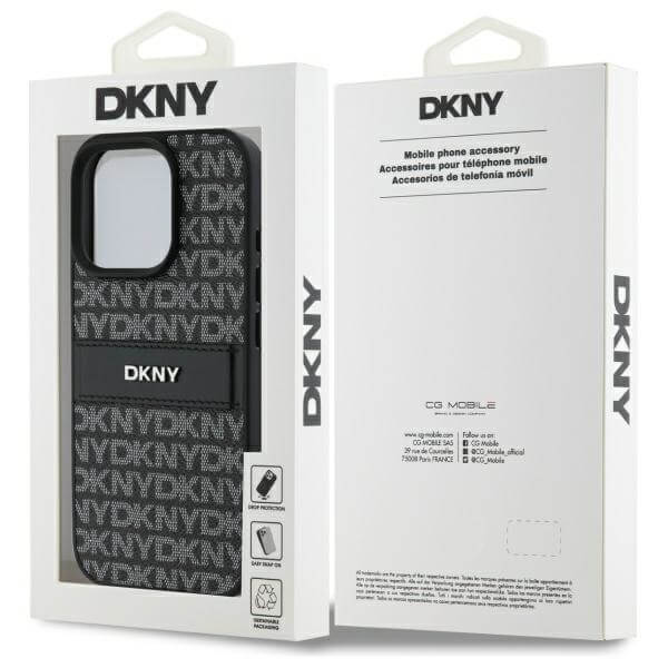 DKNY iPhone 16 Pro Max - Texture Pattern Tonal Stripe - Σκληρή Θήκη με Επένδυση Συνθετικού Δέρματος - Black