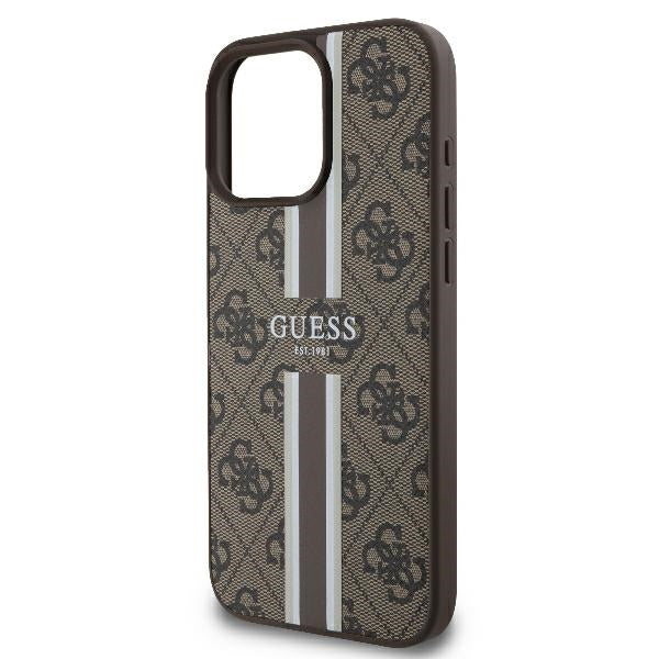 Guess iPhone 16 Pro - 4G Printed Stripes MagSafe Θήκη με Επένδυση Συνθετικού Δέρματος - Brown - GUHMP16LP4RPSW