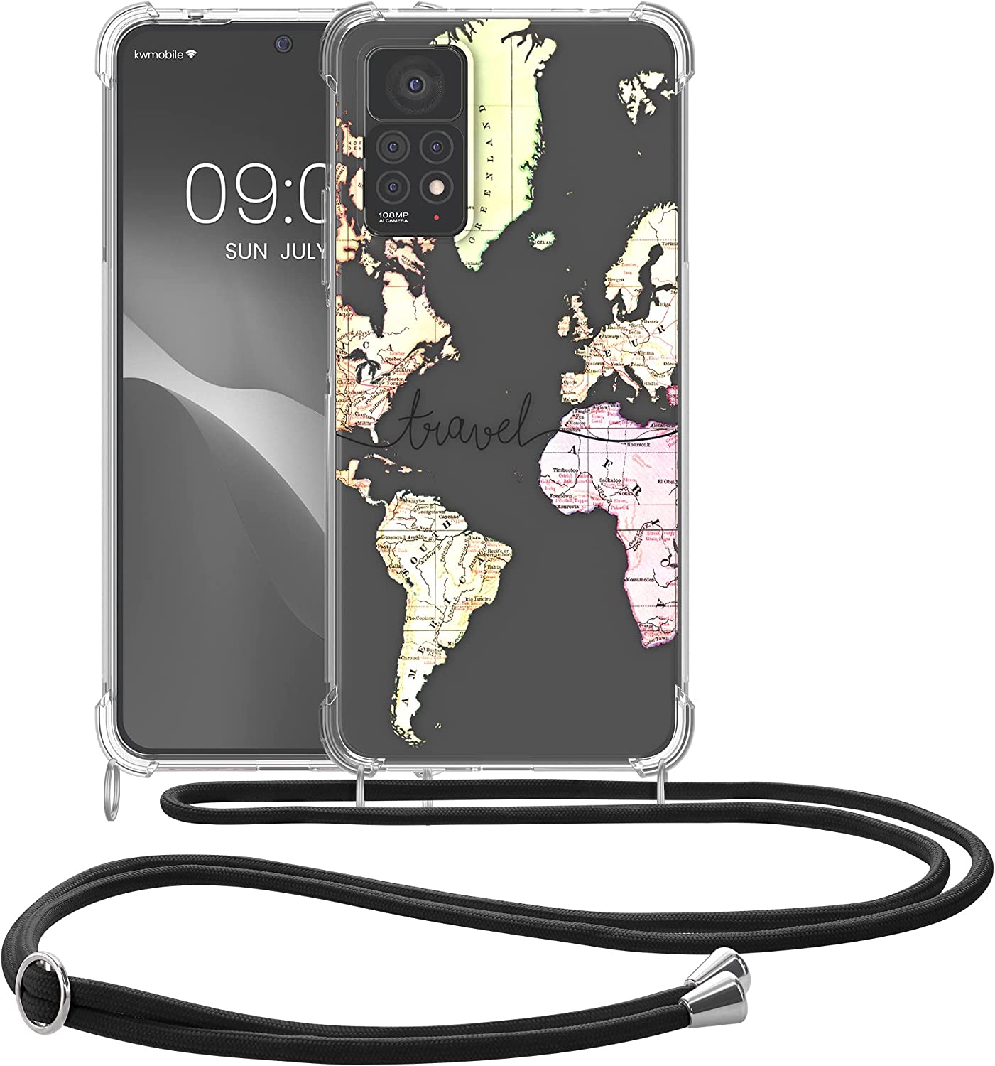 KW Xiaomi Redmi Note 11 Pro / Note 11 Pro 5G Θήκη Σιλικόνης TPU με Λουράκι Design Travel - Multicolor / Διάφανη - 58419.02