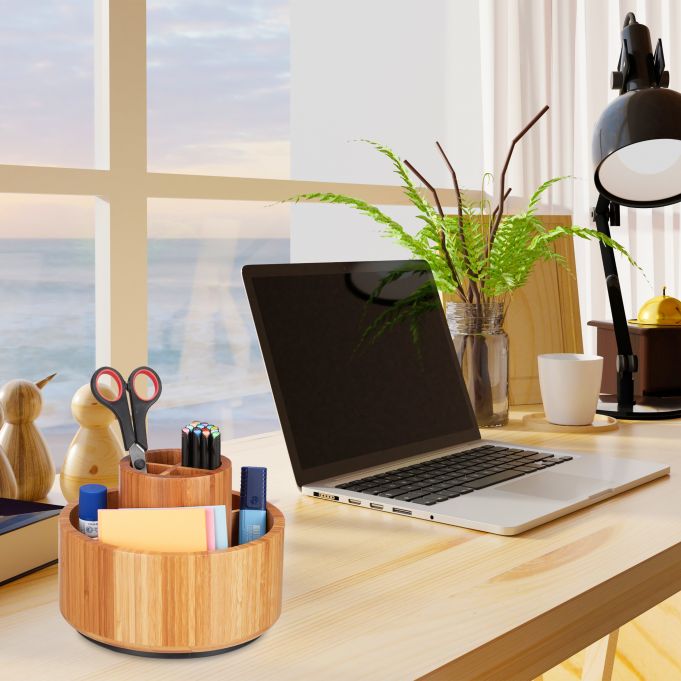 Relaxdays Περιστρεφόμενη Βάση Αποθήκευσης και Οργάνωσης Καλλυντικών από Bamboo - Natural - 4052025259525