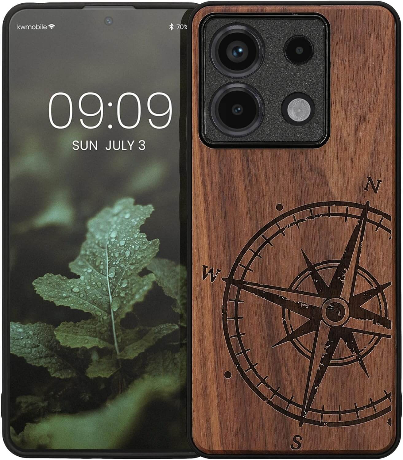 KW Xiaomi Redmi Note 13 Pro 5G / Poco X6 5G Θήκη από Φυσικό Ξύλο - Design Compass Vintage - Dark Brown