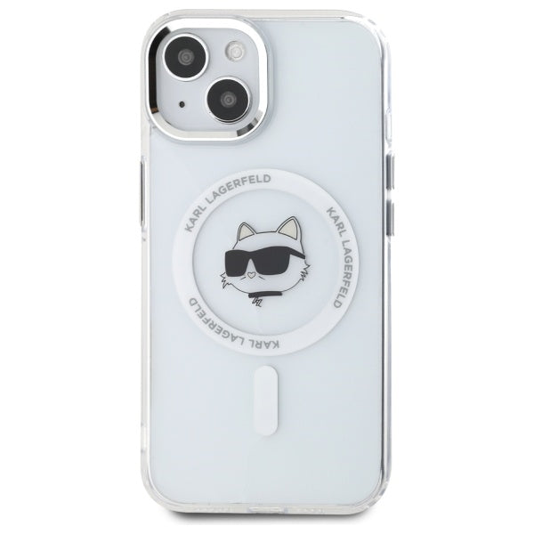 Karl Lagerfeld iPhone 15 - IML Metal Choupette Head - MagSafe Σκληρή Θήκη με Πλαίσιο Σιλικόνης - White - KLHMP15SHLSCHH