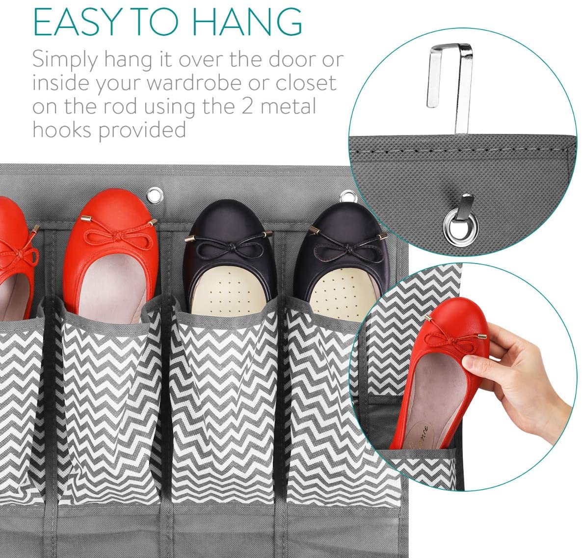 Navaris Κρεμάστρα Organizer Για Παπούτσια, Σύστημα Οργάνωσης Με 20 Θήκες - Grey - 49084.19
