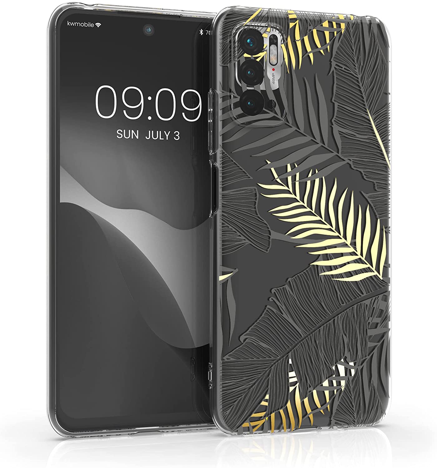 KW Xiaomi Redmi Note 10 5G / Poco M3 Pro 5G Θήκη Σιλικόνης TPU Design Palm Leaves - Yellow / Grey - Διάφανη - 54950.03