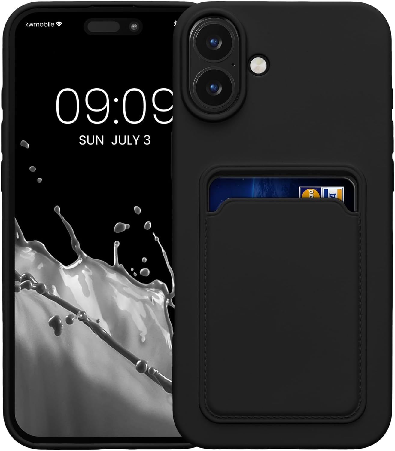 KW iPhone 16 Plus Θήκη Σιλικόνης TPU με Υποδοχή για Κάρτα - Black
