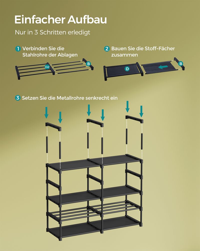 Songmics Μεταλλική Παπουτσοθήκη με 8 Ράφια - Ink Black - LSA219B01