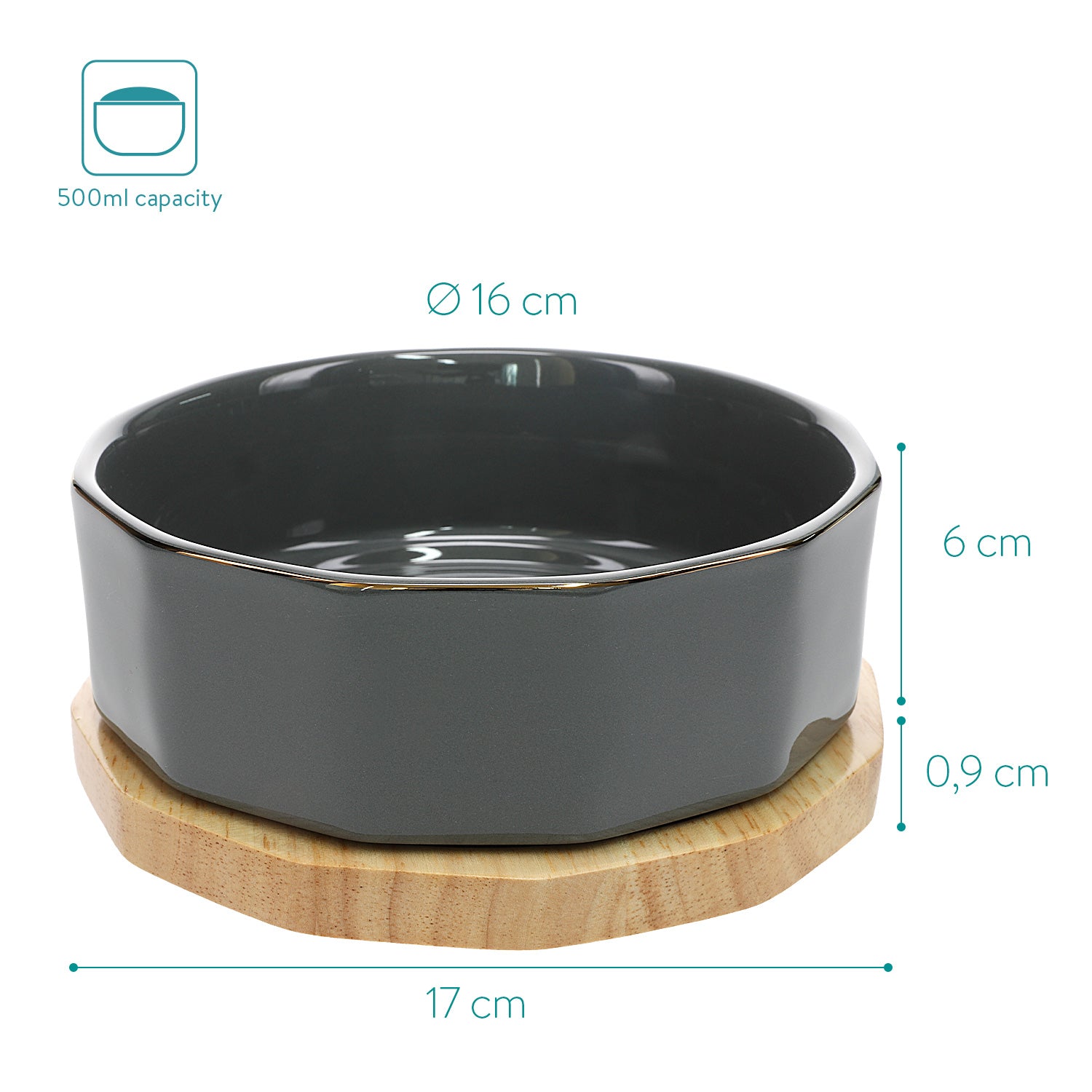 Navaris Ceramic Dog Bowls with Wood Underlay - Σετ με 2 Μπολ Φαγητού και Νερού με Βάση από Ξύλο Βελανιδιάς και Κεραμικό για Κατοικίδια - Violett - 50946.02
