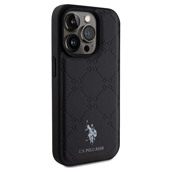 US Polo iPhone 15 Pro Max Yoke Pattern Θήκη με Επένδυση Συνθετικού Δέρματος - Black - USHCP15XPYOK