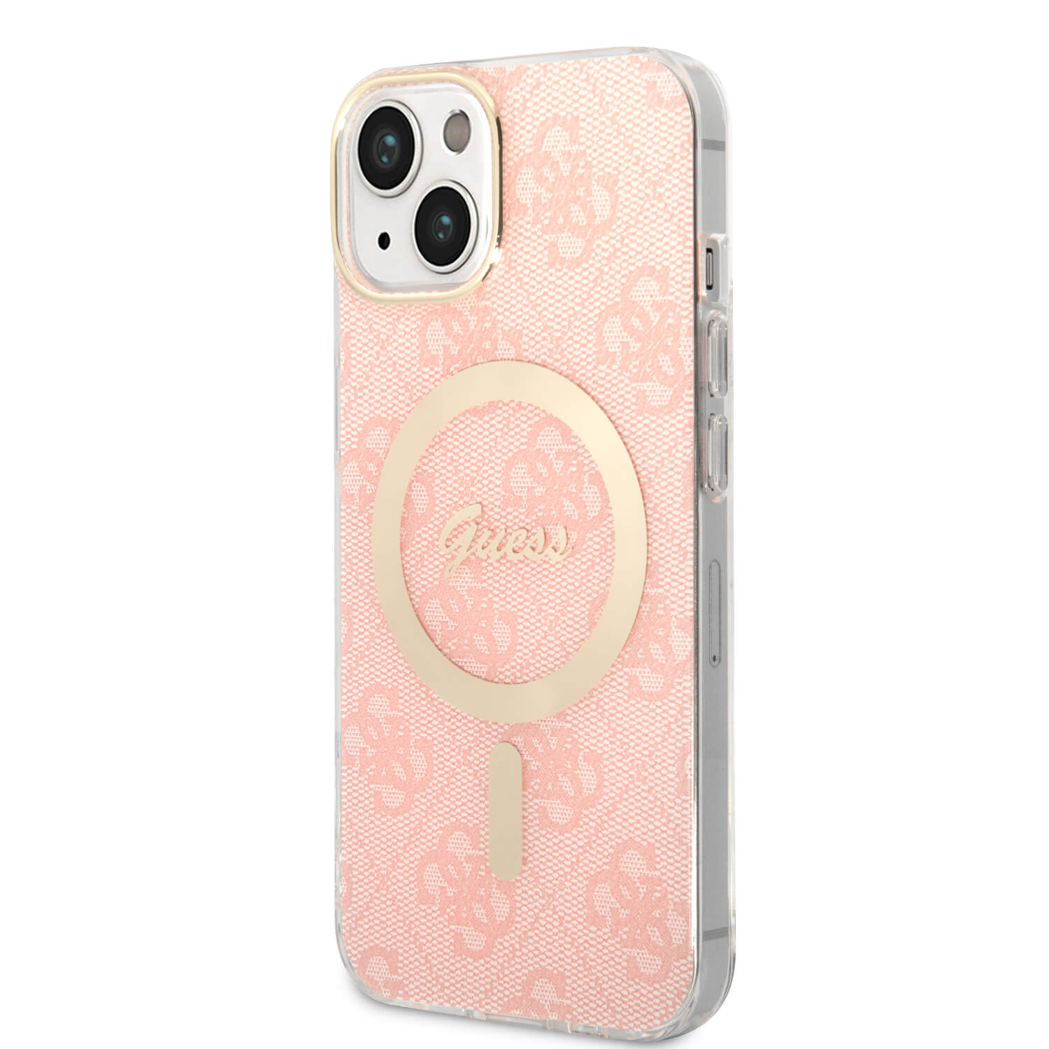 Guess iPhone 15 / 14 / 13 - Bundle Pack - Σετ Σκληρή Θήκη με Πλαίσιο Σιλικόνης και Ασύρματος Φορτιστής MagSafe - Design 4G Print MagSafe - Pink - GUBPP14SH4EACSP