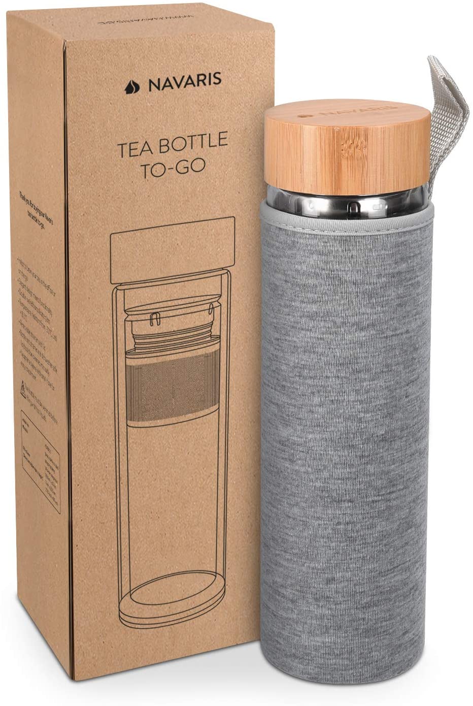 Navaris Γυάλινο Μπουκάλι Τσαγιού με Θήκη μεταφοράς - 500ml - Clear - 45888.2